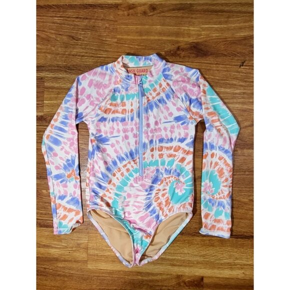 Crewcuts by J.crew Tiedye Rash Guard One Piece Long Sleeve Bathing Suit 8 UPF - Picture 1 of 3